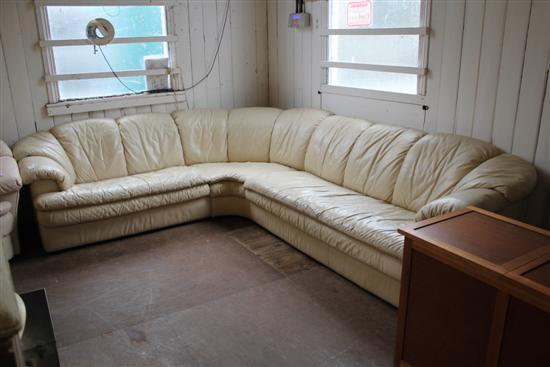 White leather corner settee